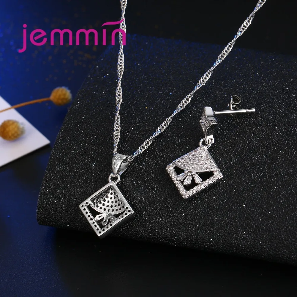 

Square Hollow Anomalistic Jewelry Set New Arrival Fine Jewelry 925 Sterling Silver Necklace/Earrrings For Women.