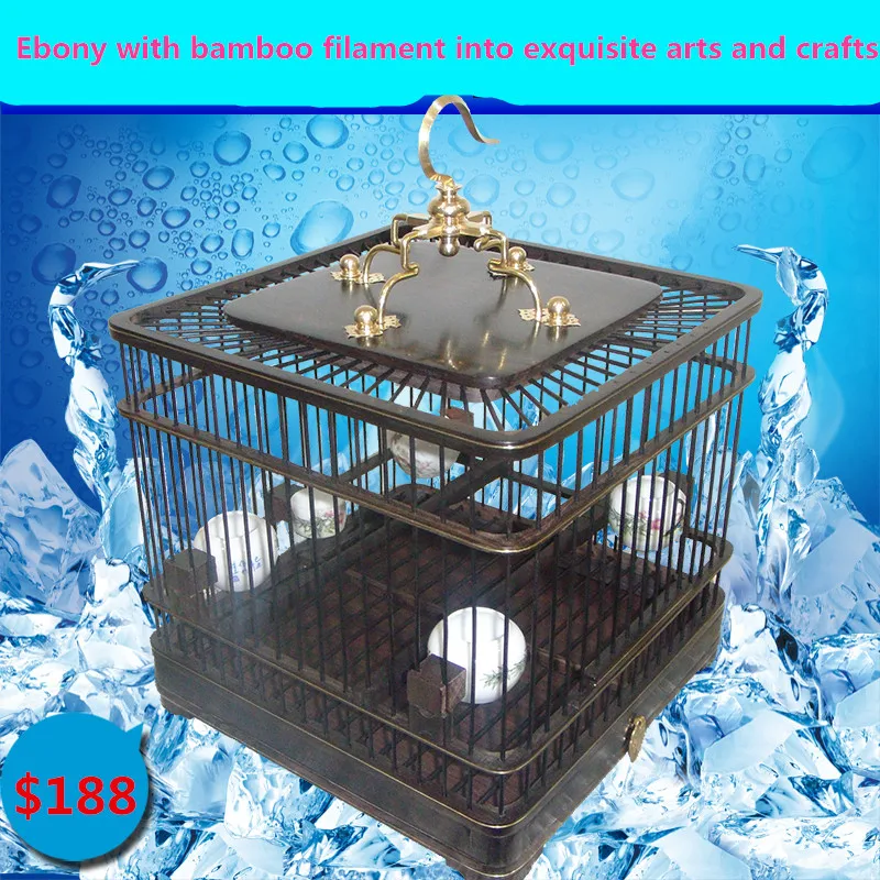 Бамбуковая птичья клетка из черного дерева и красного с искусством