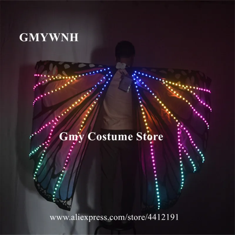 

M58 Colorful led light cloak dj dance luminous led costumes bellydance butterfly wings glowing women stage dress clothe party ds