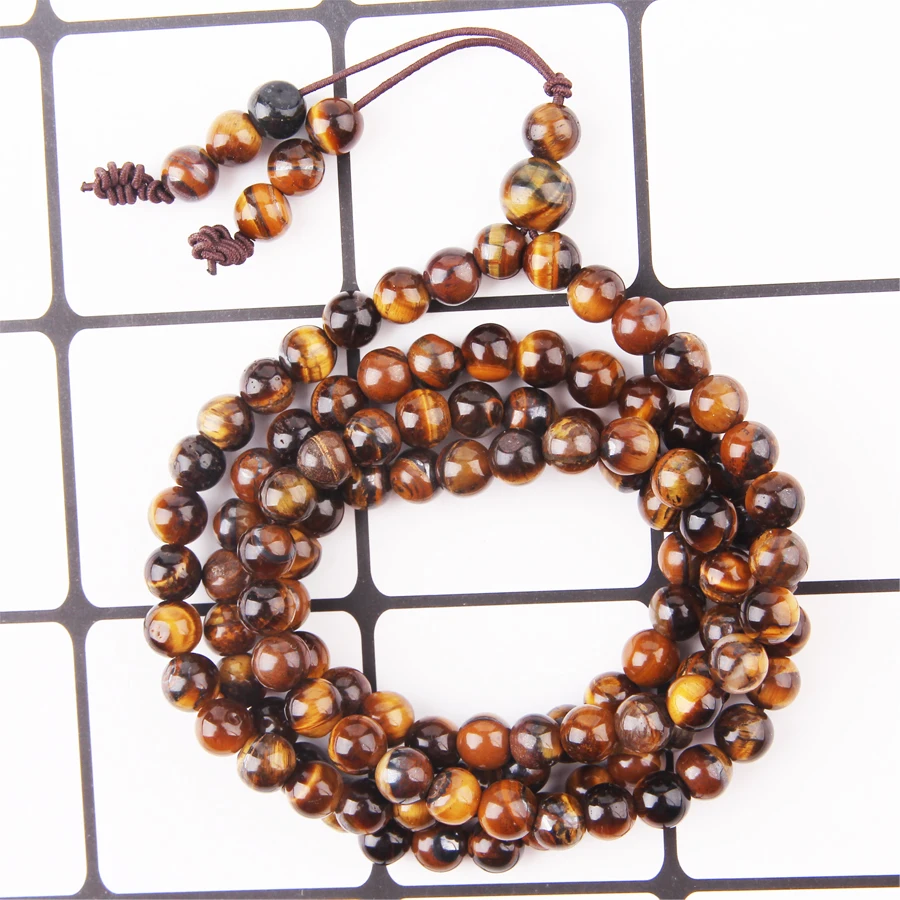 

CCHGM Hot Wholesale 6mm 8mm Natural Tiger eye Healing Gem Stone 108 Buddhist Prayer Beads Mala Bracelet Necklace for Meditation