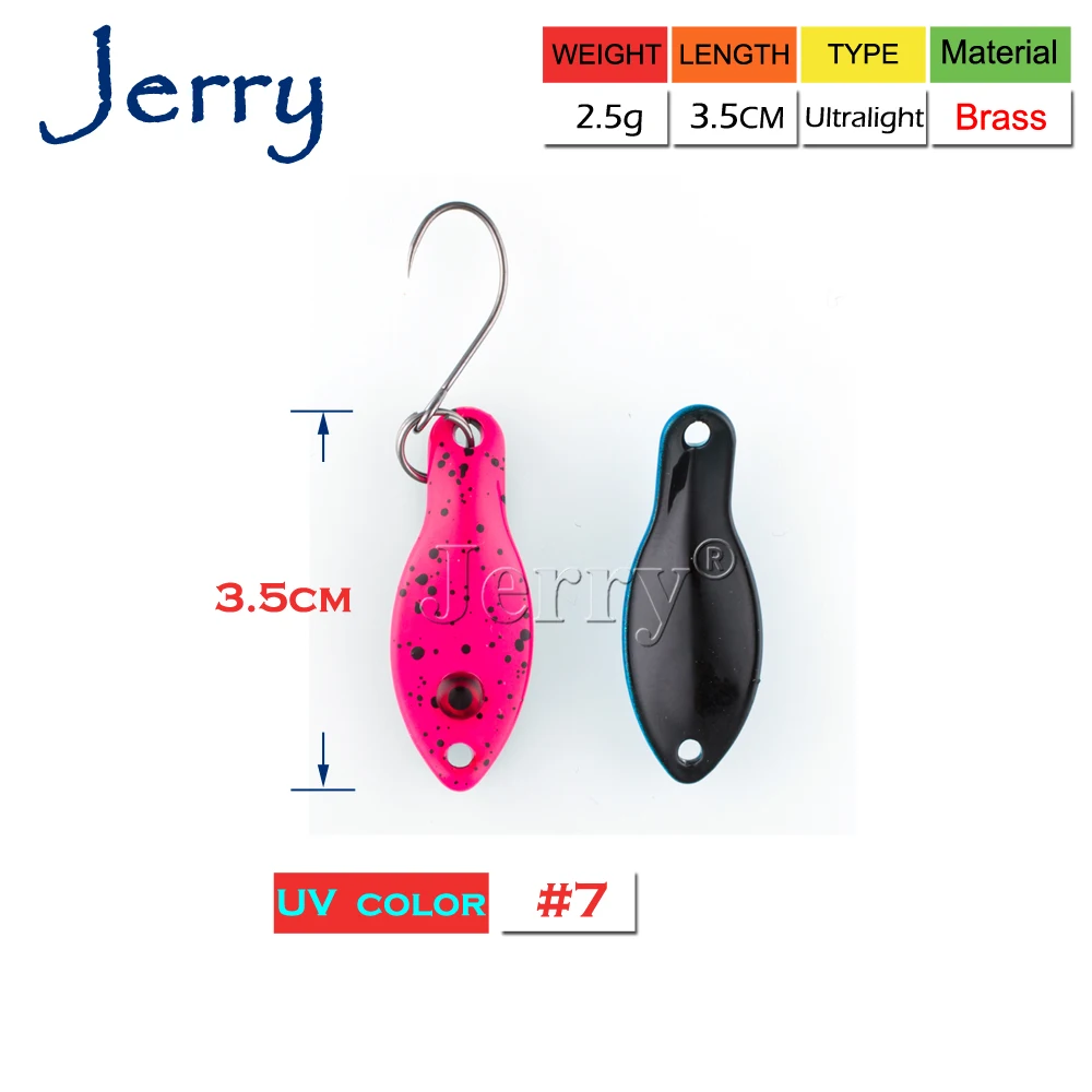 Jerry 1,4 г, 2,5 г Сверхлегкий Воблер для рыболовной наживки металлическая приманка для форели мини Рыболовные ложки латунные ложки для форели - Цвет: 2.5g UV Hot pink