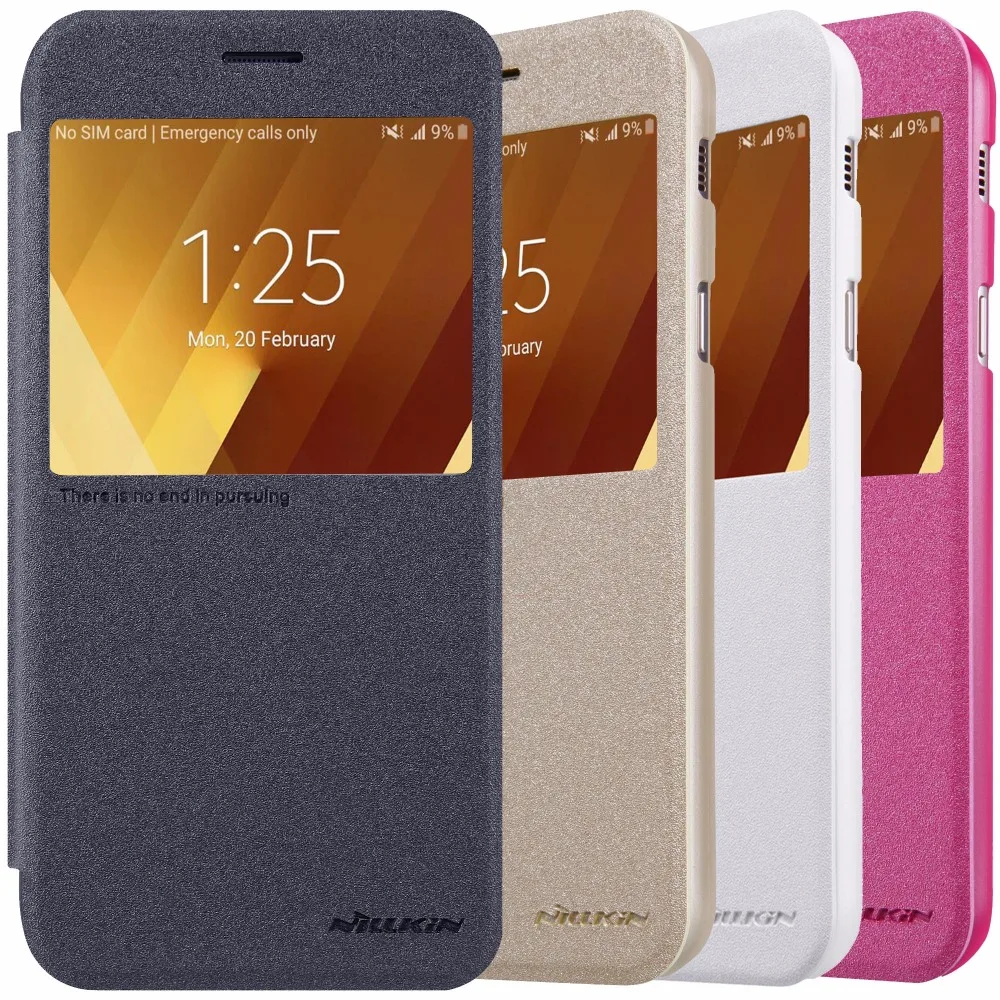 Для Samsung Galaxy A3 2017 Чехол чехол Nillkin sparkle PU кожаный для samsung galaxy с просмотром