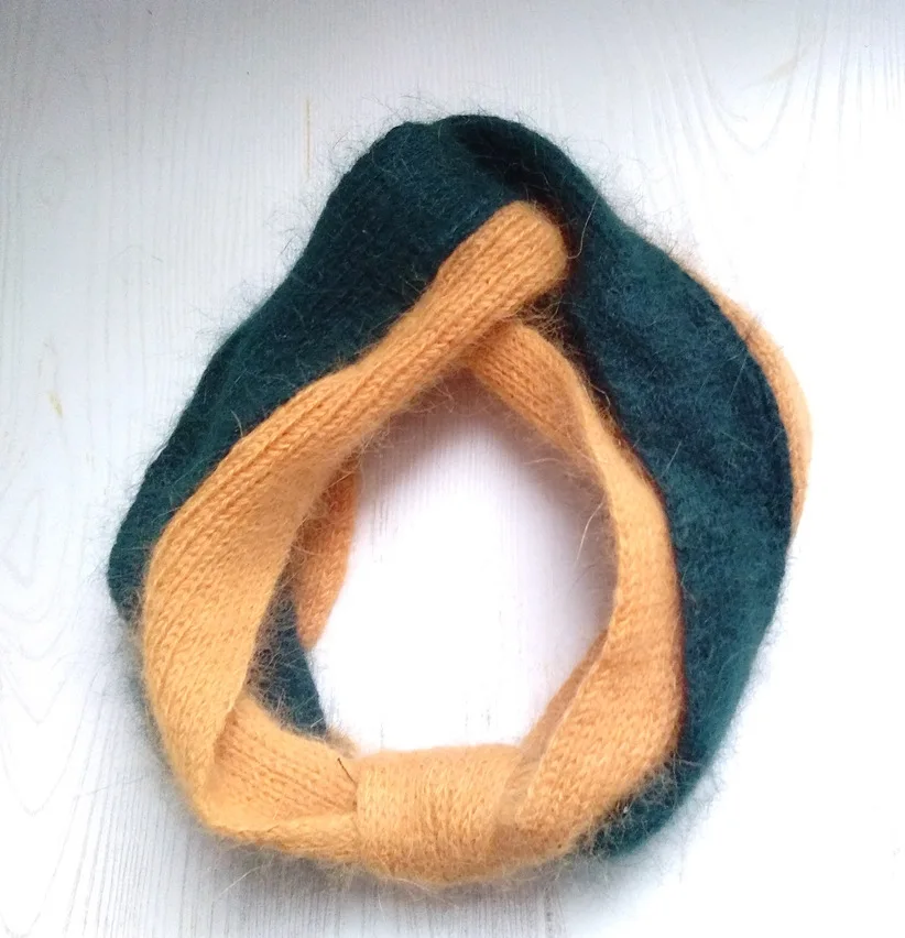 Womens Turban Headband Striped Rabbit Fur Twist Bow Knot Headwrap |