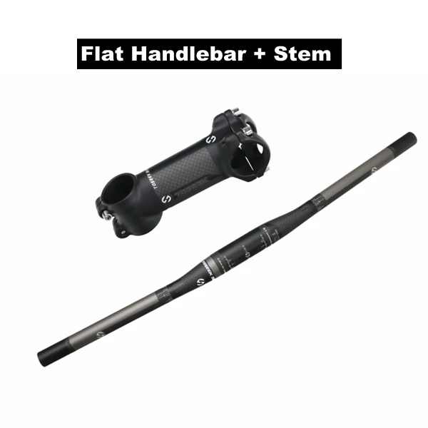 Flat Handlebar Stem TOSEEK Сверхлегкий матовый 3 к углеродное волокно Велоспорт MTB части комплект рулей для велосипеда Руль+ подседельный штырь - Цвет: Flat Handlebar Stem