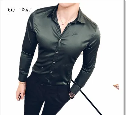 Новинка Осень 2020 однотонная эластичная рубашка с длинными рукавами против