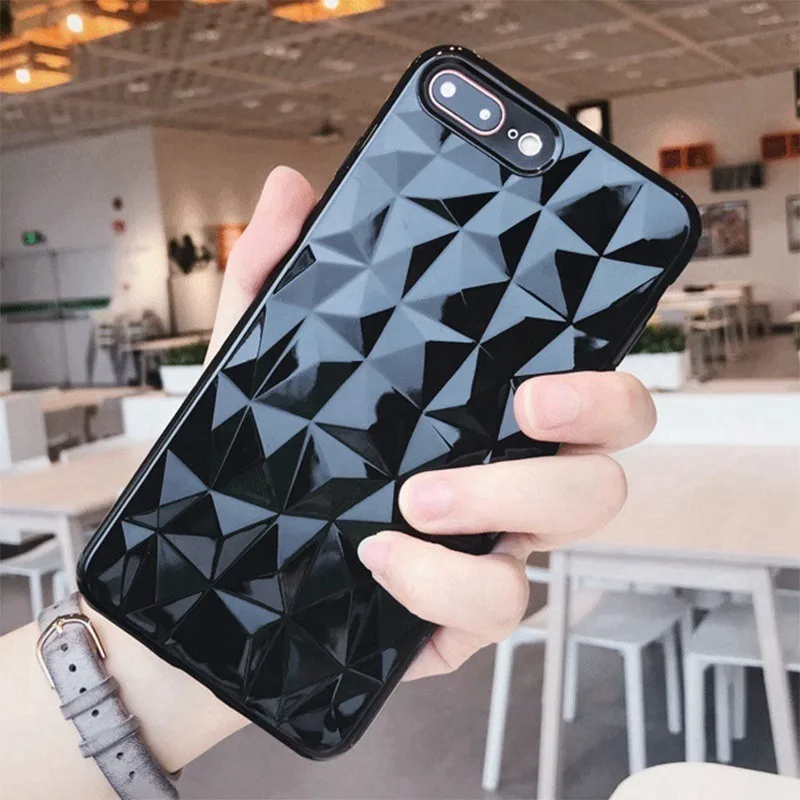 BLACK1 Роскошные Силиконовые чехлы для телефонов с 3D алмазной текстурой и сеткой для iPhone 11 Pro Max XR XS Max X 10 6 6s 7 8 Plus, блестящий чехол - Цвет: BLACK1