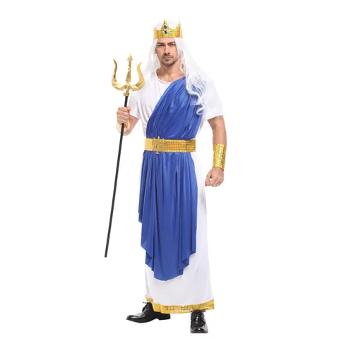 Мужская греческая мифология Нептун Poseidon Косплей Хэллоуин Король всех богов Zeus костюмы Карнавал Маскарад сценическое платье