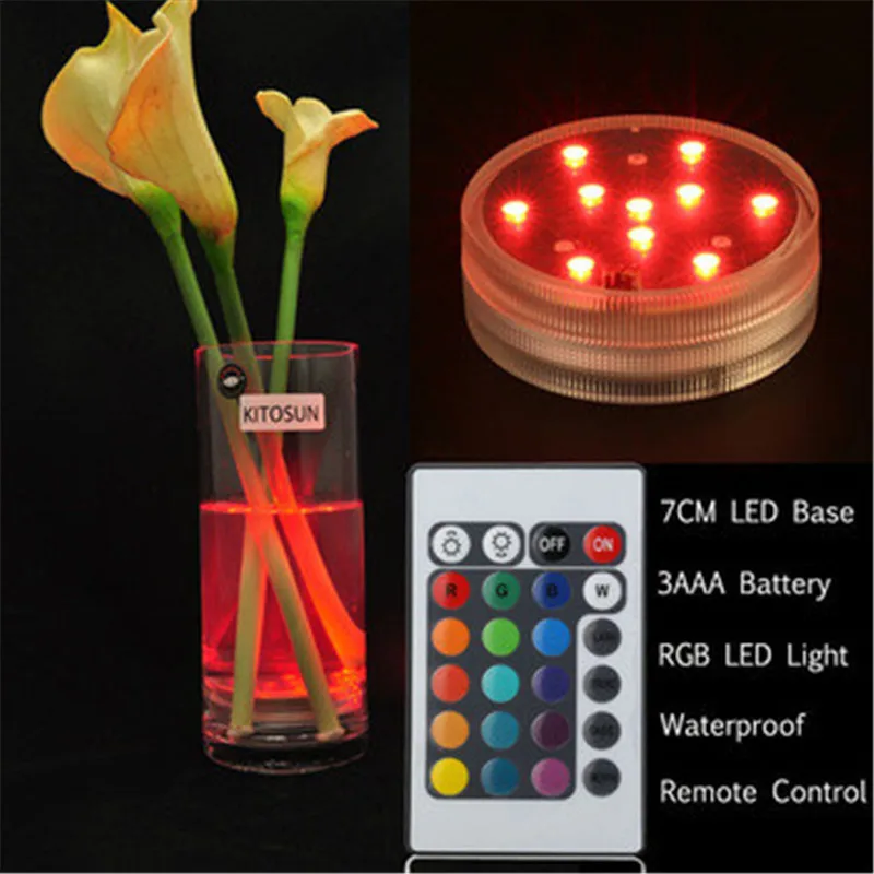 

(24pieces/ lot) Wedding Table Decoration White, Warm White, RGB Color Changing 2.8inch LED Under Vase Light with Remote Control