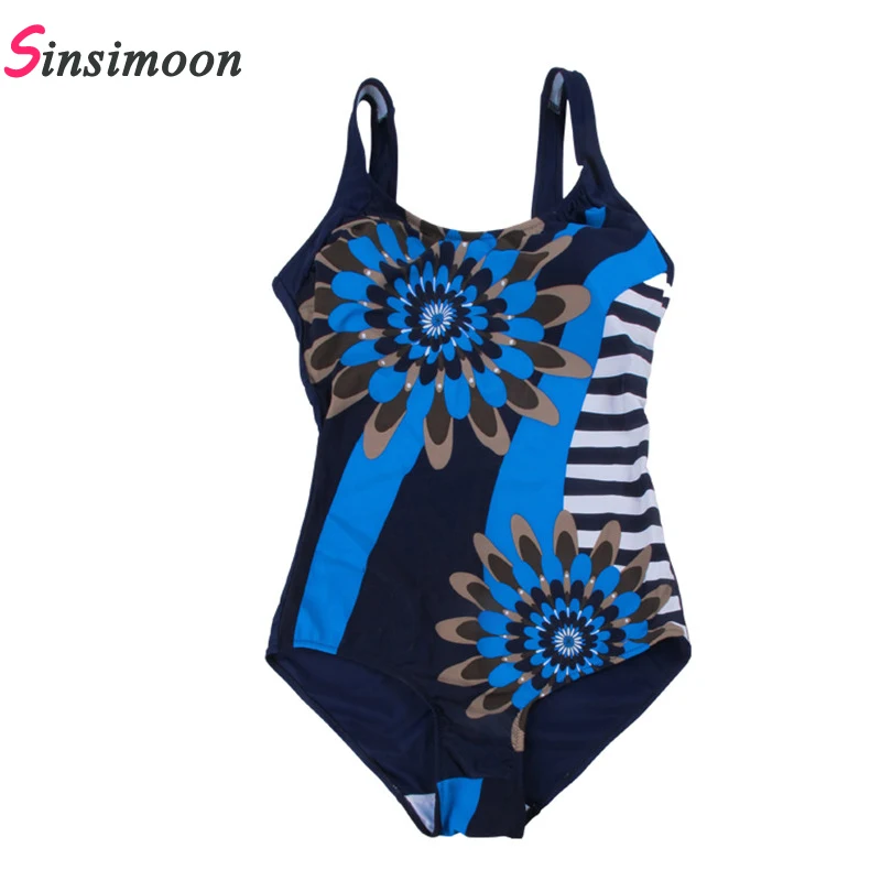 Женский винтажный купальник в стиле ретро Цельный полоску с цветочным принтом