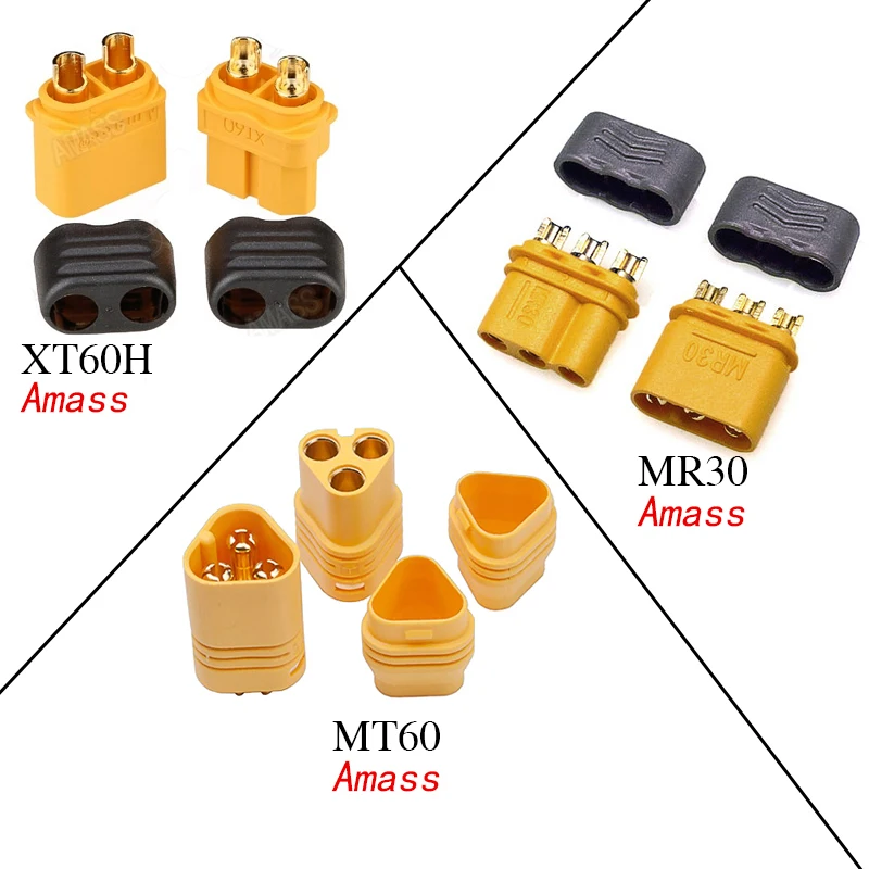 

10pairs/lot Amass XT60H MR30 MT60 XT60 Male Female Connector with Protective Sheath Plug Gold Plated For RC FPV Lipo Battery