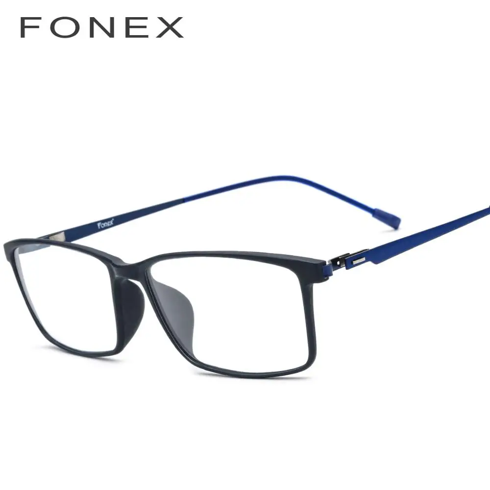 FONEX TR90 сплав стекло es оправа для мужчин Близорукость глаз Стекло рецепт оправы для очков корейские Безвинтовые оптические очки 9855 - Цвет оправы: Синий