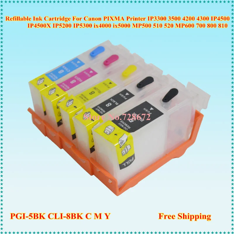 PGI5 CLI8 многоразовый картридж с чипом автоматического сброса для Canon PIXMA IX4000 IX5000 IP