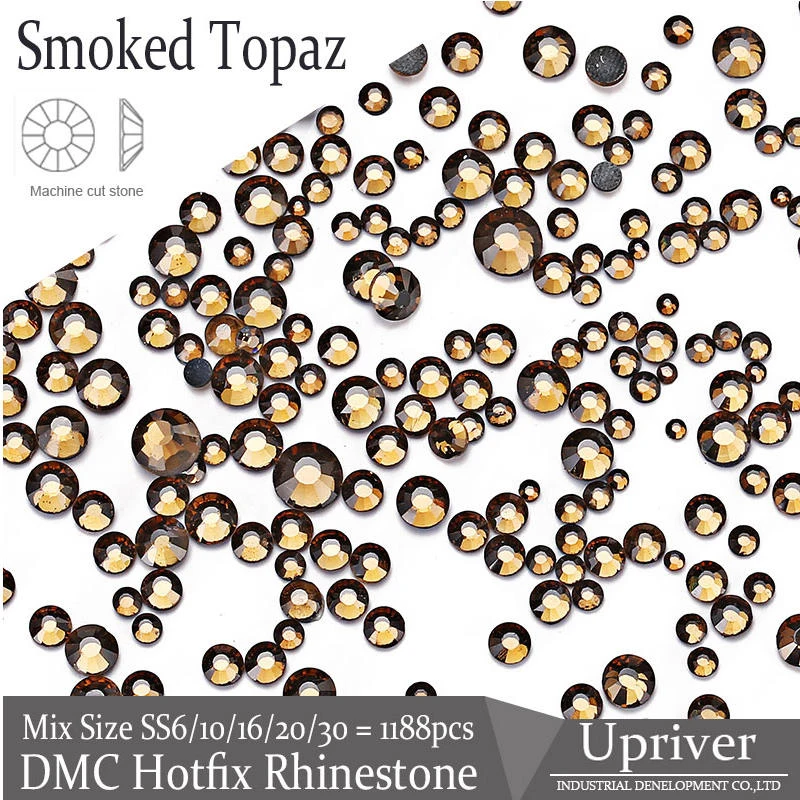 

Upriver Smoked Topaz Glass Strass Iron On Stones DMC Hotfix Rhinestones Round Shape DIY Design Stones