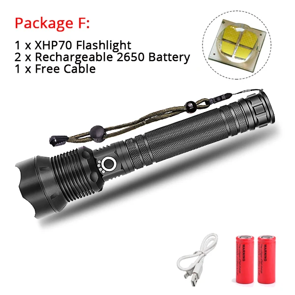 Package F-XHP70 XLamp xhp70.2 самый мощный светодиодный фонарик с usb-увеличением фонарь xhp70 xhp50 18650 26650 фонарик с перезаряжаемой батареей - Испускаемый цвет: Package F-XHP70