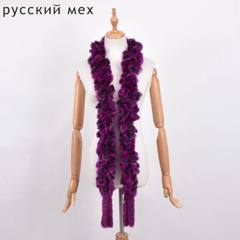 Для женщин подлинные реальные трикотажные из кролика Рекс Меховые Шарфы с