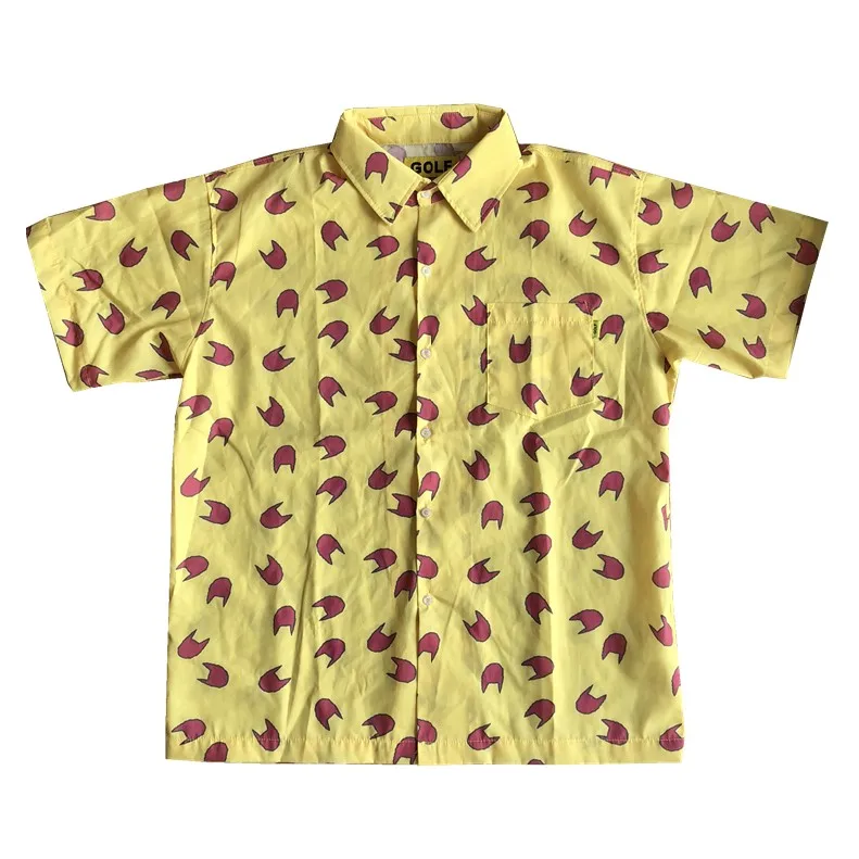 

New Men golf Flame Le Fleur Tyler The Creator Cotton Casual Shirts Shirt high quality Pocket Short-sleeves Top M 2XL #090