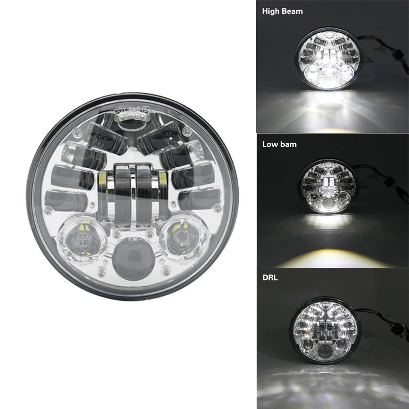 Chrome with DRL 5,75 дюймов светодиодные фары Halo Кольцо DRL ангельские глазки для Harley Sportster Touring супер Glide Dyna Sportster Moto 5 3/" налобный фонарь - Цвет: Chrome with DRL