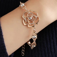misananryne hot 1pc gold color austrian crystal hollow charming rose flower chain bracelet for women jewelry wholesale