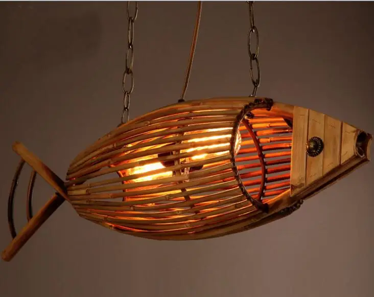 Деревянный светильник оригинальная Подвесная лампа для рыбы деревенский ретро
