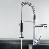 brushed nickel black kitchen faucet pull out spray dual function water flow swivel spout single handle mixer tap sink
