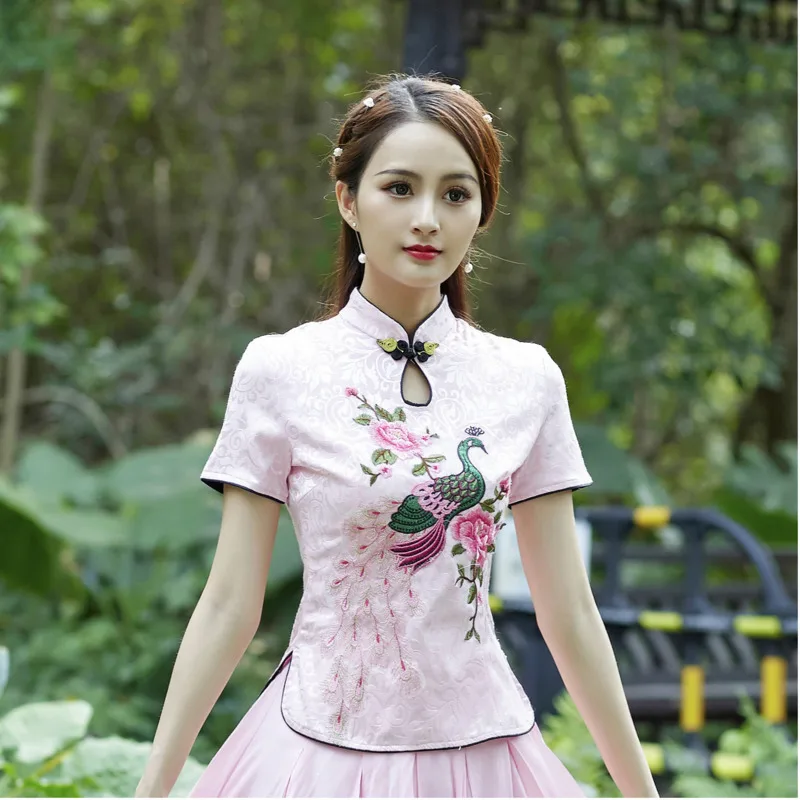 Sheng Coco женские топы с вышивкой Феникса китайские модифицированные рубашки Cheongsam