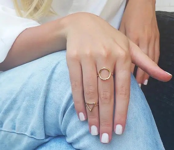2pcs Simple Geometric Karma Round And Triangle Rings For Women Fashion Jewelry Rose Gold Ring Set Sister Gifts Anillos Mujer bff | Украшения