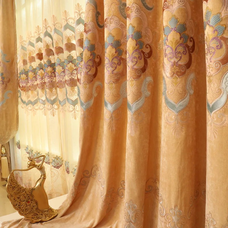 Европейские Роскошные флисовые шторы для виллы с вышивкой затемняющие гостиной