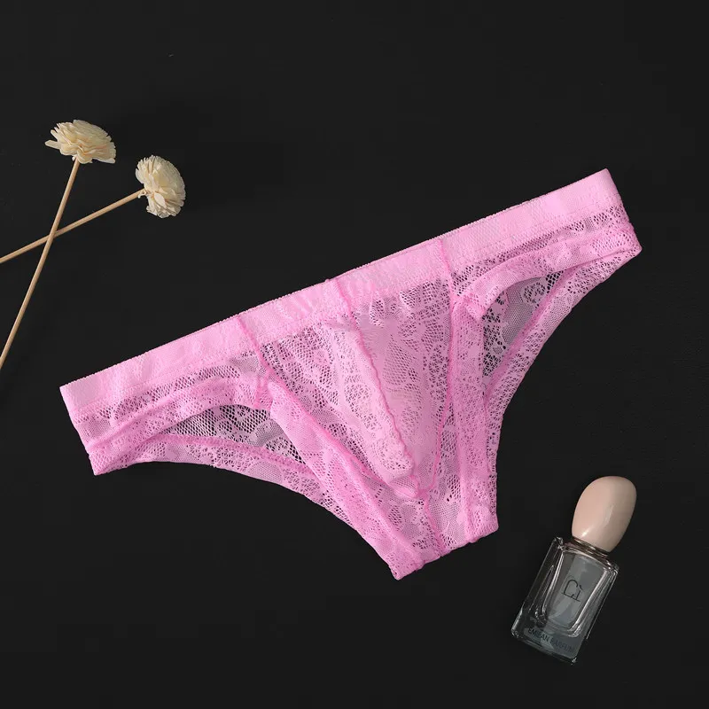 Мужские сексуальные кружевные прозрачные бриджи стринги танга нижнее белье
