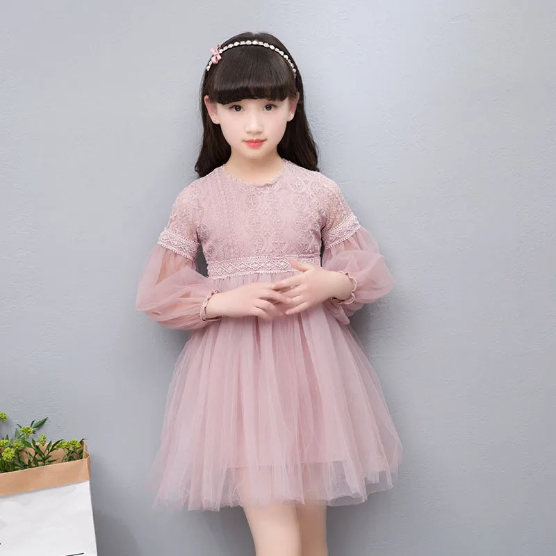 pink long sleeve Детские платья для девочек; милое кружевное бальное платье с длинными рукавами-фонариками для девочек; праздничное платье принцессы; DQ997 - Цвет: pink long sleeve