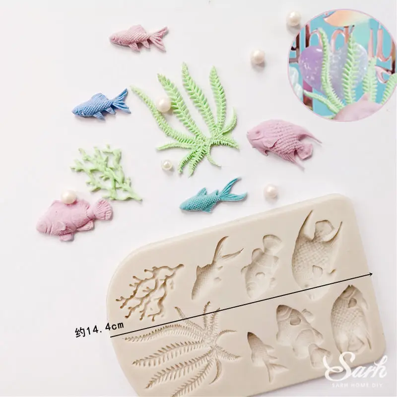 Fish seaweed mold Рыба морские водоросли Дельфин торт плесень морской конек оболочки формы Морская звезда Торт кайма для мастики для кухни выпечки украшения формы прекрасный инструмент - Цвет: Fish seaweed mold
