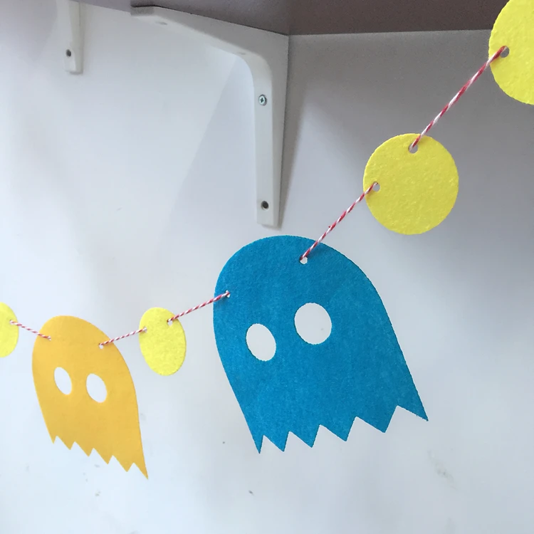 Pac man 3 Mete картонный заголовок с флажками флага день рождения, вечеринка, фото клип украшение булочки для 80 игр поставка ткани