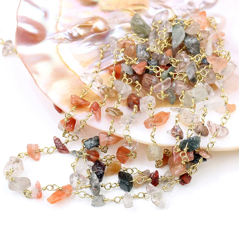 

HanKun Multi Quartz Nugget Chip Beads Rosary Chain With Brass wire wrapped Rosary