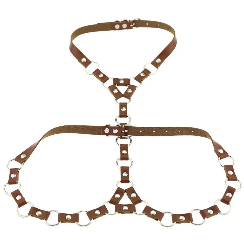 Brown KMVEXO, сексуальный панк, тело, сетка, поводок, кожа, связывание, косплей, талия, украшения для тела, для женщин и мужчин, готическое ожерелье, Harajuku, вечерние аксессуары - Окраска металла: Brown