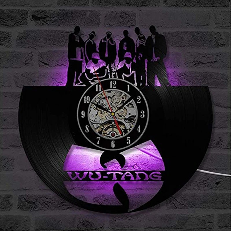 Настенные часы с виниловой пластинкой, современный дизайн, WU TANG CLAN, хип-хоп браслет, горячая Запись CD, светодиодный, 7 цветов, сменные настенные часы, подарок для фанатов