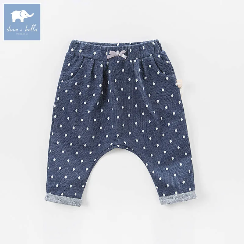 DB7335 dave bella spring infant baby girls dots print full length fashion pants children toddler trousers | Мать и ребенок