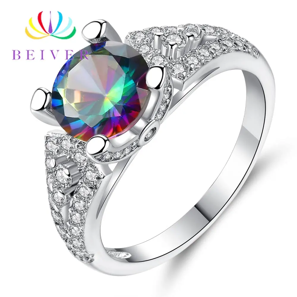 

Women's Jewelry White Gold Colored Rainbow Round Zircon Ring Specially Designed For Ladies Banquet Wedding Gift To Girlfriend