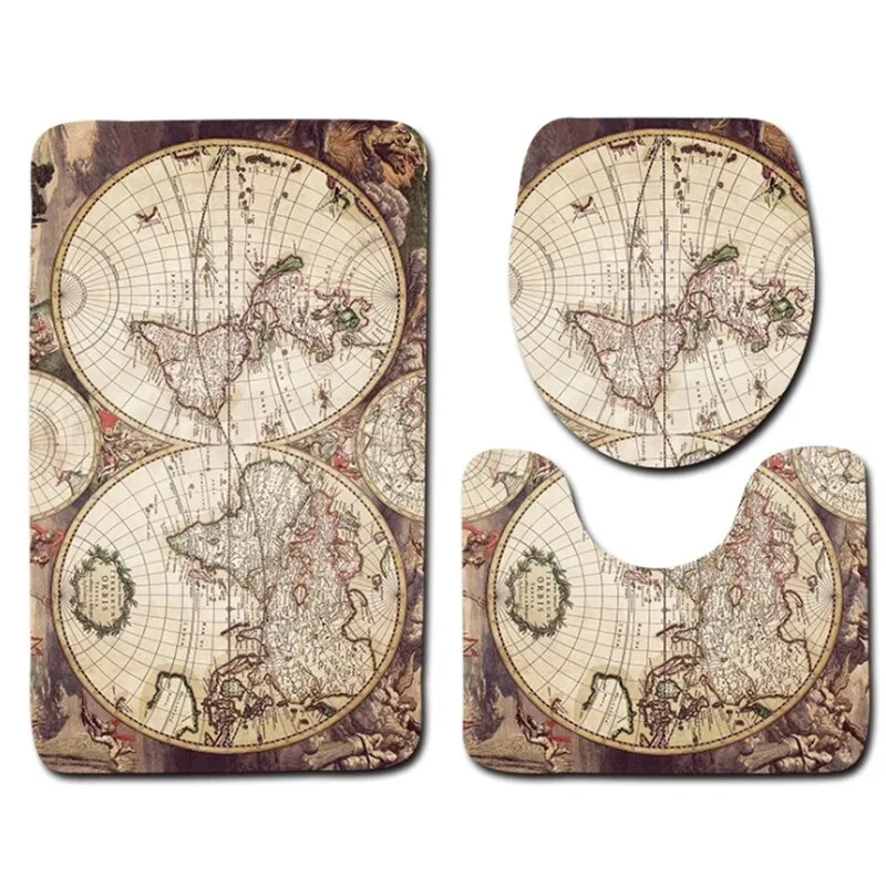 Классический коврик для ванной с чашкой мира 3 шт./компл. фланелевый контурный