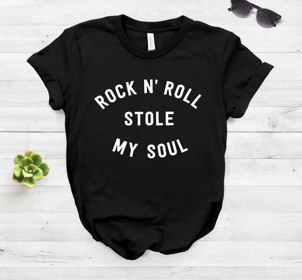Женская футболка с принтом Rock n Roll повседневная хлопковая хипстерская забавная