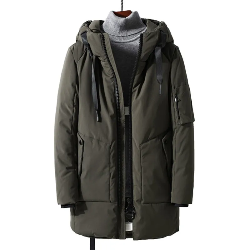 Army green Новинка зимы повседневное Длинные для мужчин хлопок с капюшоном утолщение личность ленты хлопковая куртка Цвет черный/армейский зеленый - Цвет: Army green
