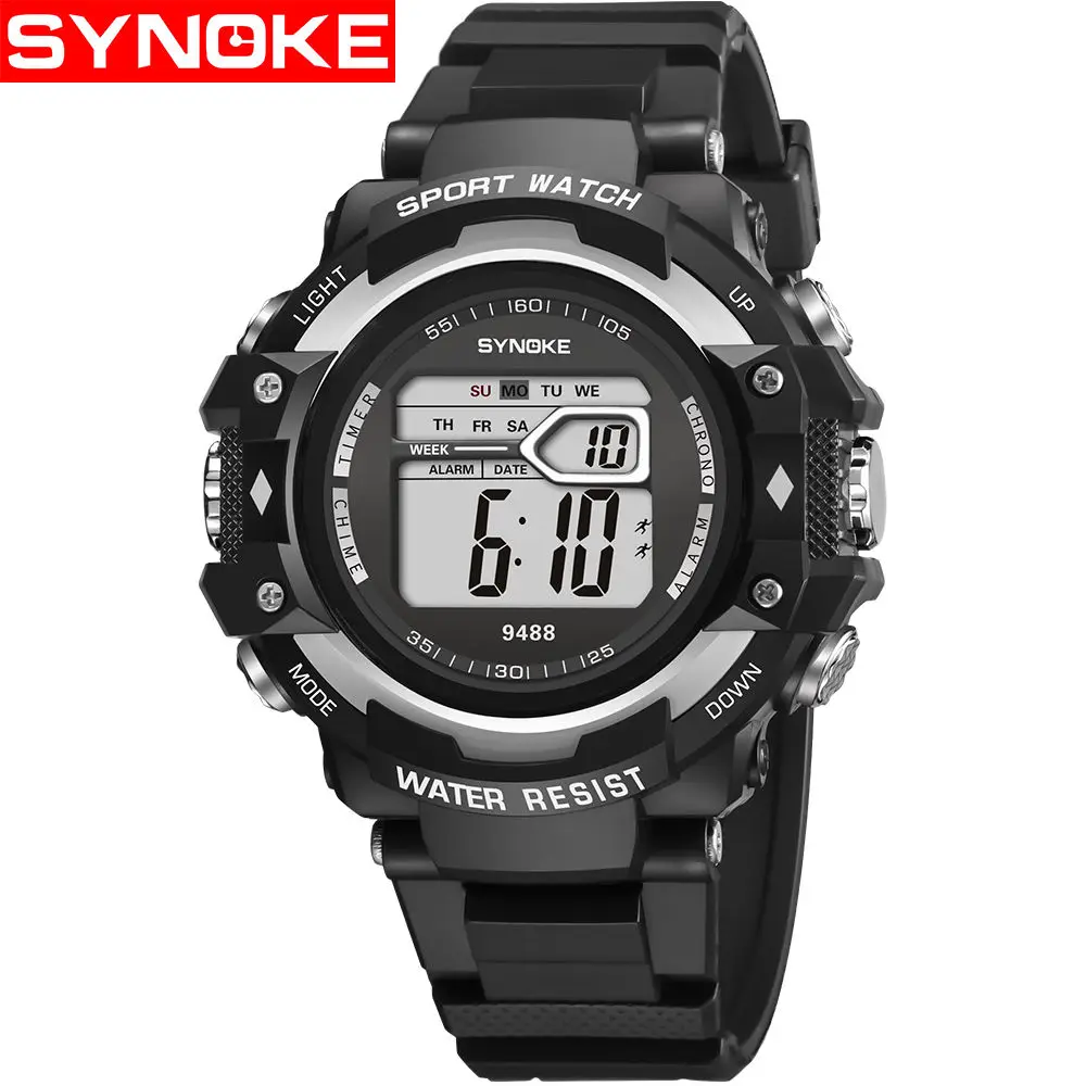 Silver SYNOKE мужские модные электронные часы, многофункциональные, для спорта на открытом воздухе, для фитнеса, G стиль, часы, топовый бренд, роскошный светильник - Цвет: Silver