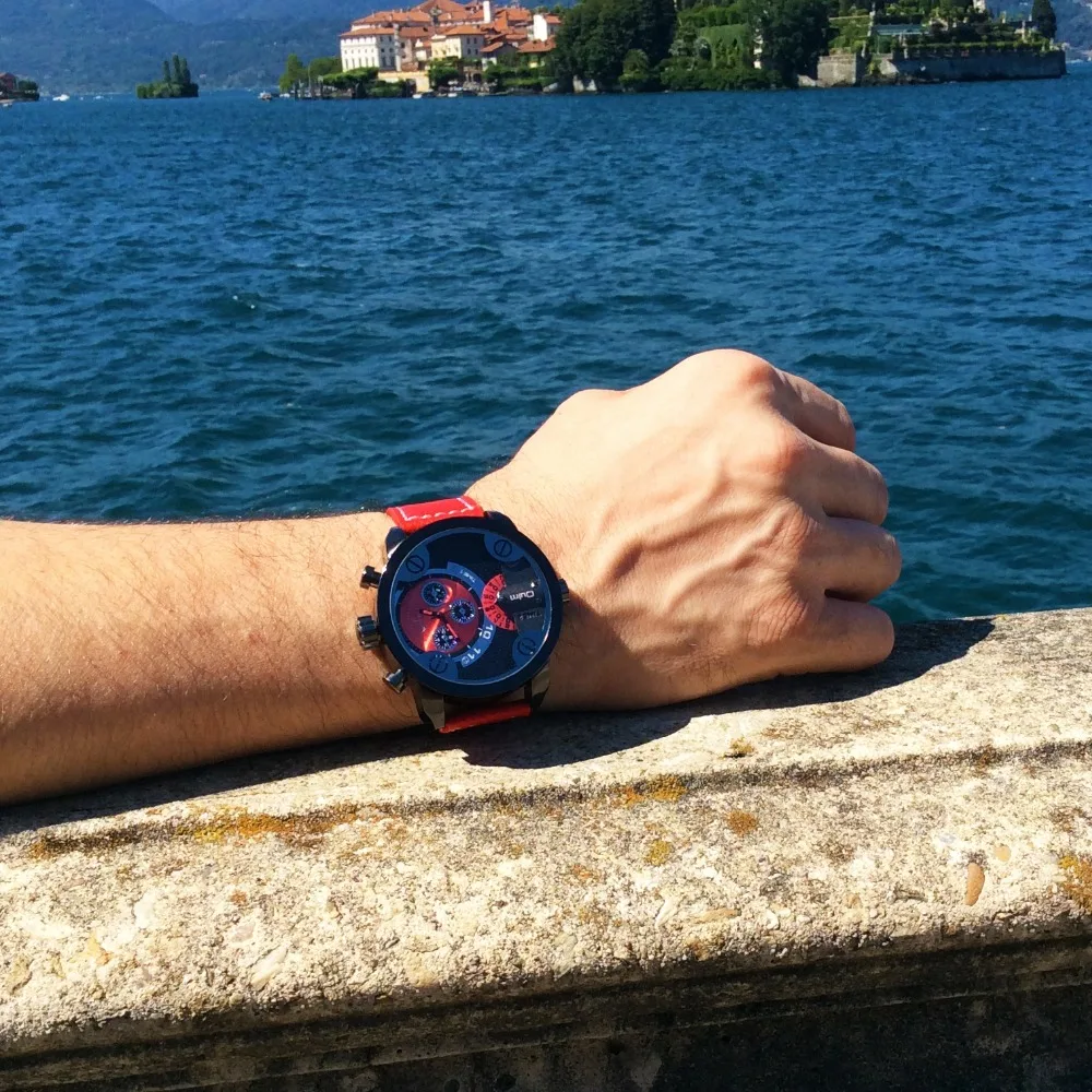 Часы Oulm Мужские с двумя часовыми поясами роскошные брендовые часы мужские