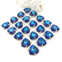 high quality k9 glass sew on rhinestones with claw 12mm fat triangle blue light crystal rhinestones for diyclothing accessories