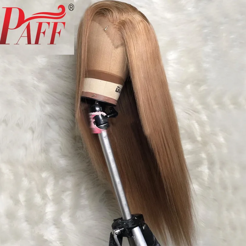 PAFF 13*4 Glueless блонд кружева фронта человеческих волос парики бразильские шелковистые прямые кружева спереди al парик предварительно сорвал мед кружевно парик с волосами Реми