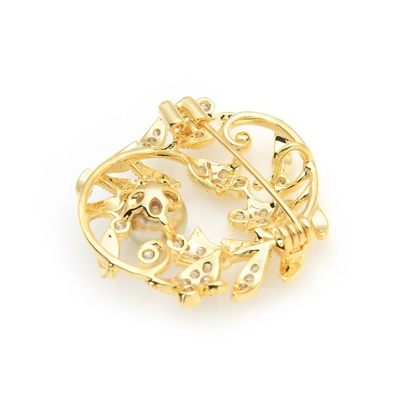 Inokeey медь роскошный цветок Золотая брошь с искусственным жемчугом булавки для
