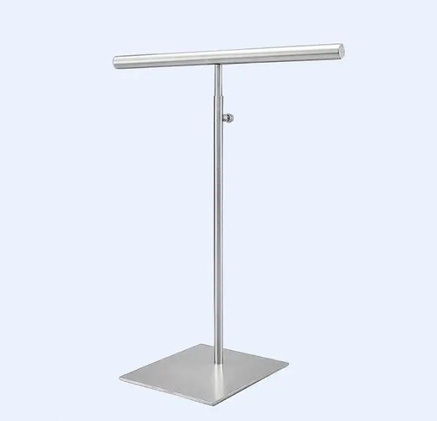 Matte silver Stainless steel silk scarves display rack adjustable fashion T-type handbag shelf holder backpack wig purse display stand rack - Color: Matte silver