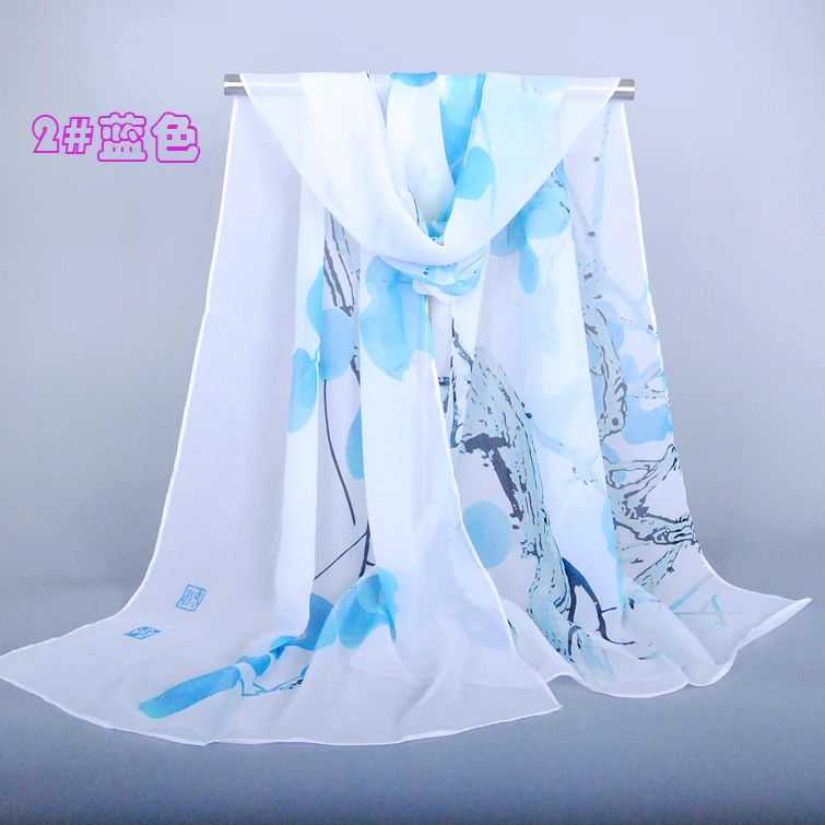 Женщины printe шарф/платки шифона шелка листьев длинная голова довольно цветок