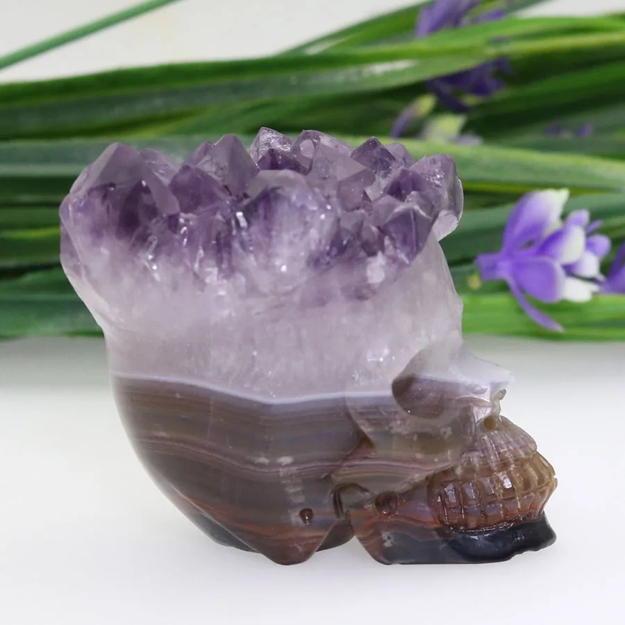 2.21 &quotАметист Geode Агат ручной резной Череп Кристалл реалистичные кристалл