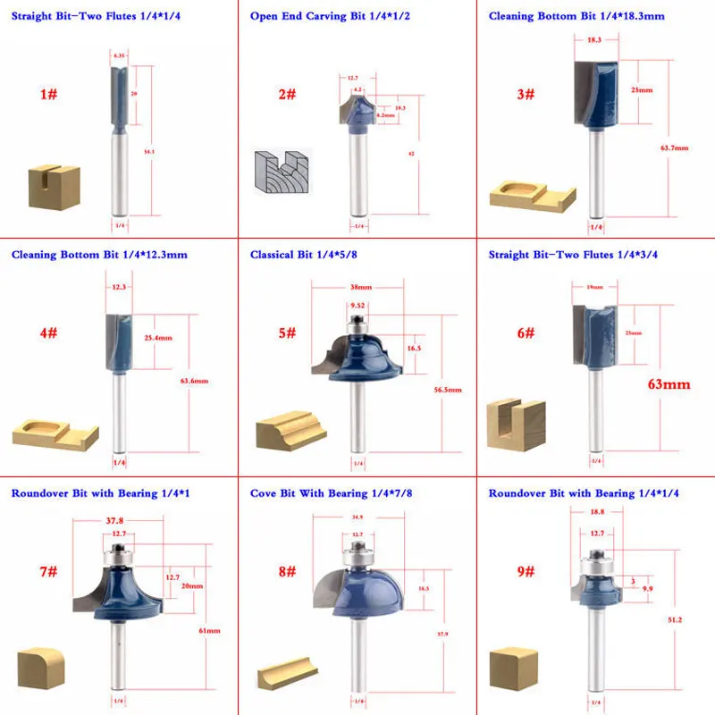 Концевая фреза по дереву с хвостовиком 1/4 дюйма 1 шт.|milling cutter|router bitwood router bits |