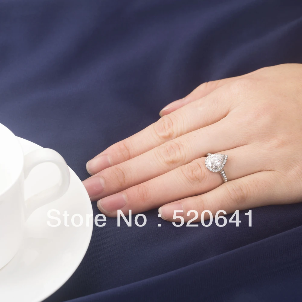 

7*11 Wholesale 3ct Pear Cut Drop Shape Simulate Diamond Pink Ring 925 Engagement Ring Sterling Silver 18K White Gold Plated Ring
