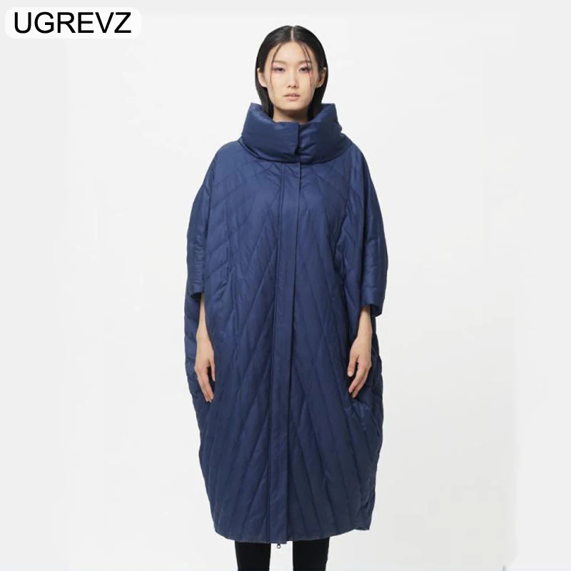 UGREVZ, зимний, дизайн, женский, ультра свободный, х-длинный, кокон, стиль, круглый ворот, негабаритный, 90%, белый, утиный пух, пальто, куртки - Цвет: 13Blue